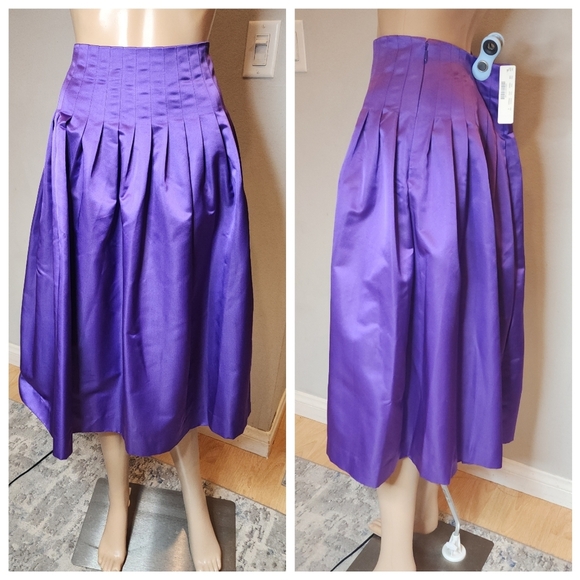 NWT J. Crew Silk Blend Purple Satin Pleated Midi Skirt Size 6 Party Event - Picture 2 of 14
